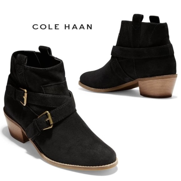 Cole Haan Jensynn Ankle Boots Black Suede Fashion Booties Block Heel Booties 8 - Picture 10 of 15